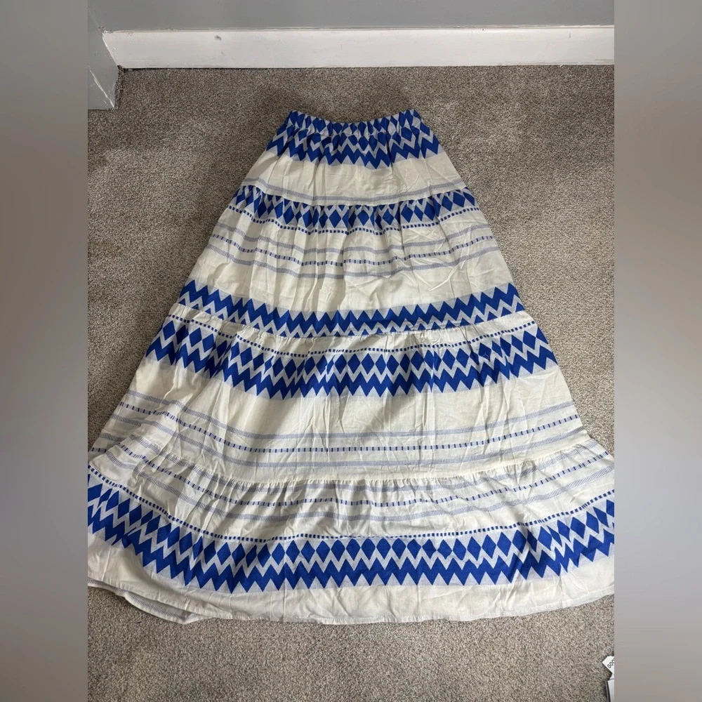 Anthropologie Kasia Size XS Womens Cream & Blue Eros Tiered Maxi Skirt - Picture 13 of 13